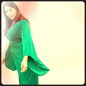 ASOS Curve Deep Plunge Kimono Sleeve Green Dress